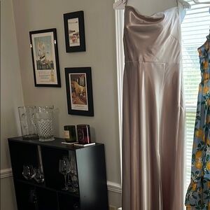 Birdy Grey Strapless Satin Dress in Shimmering Silver